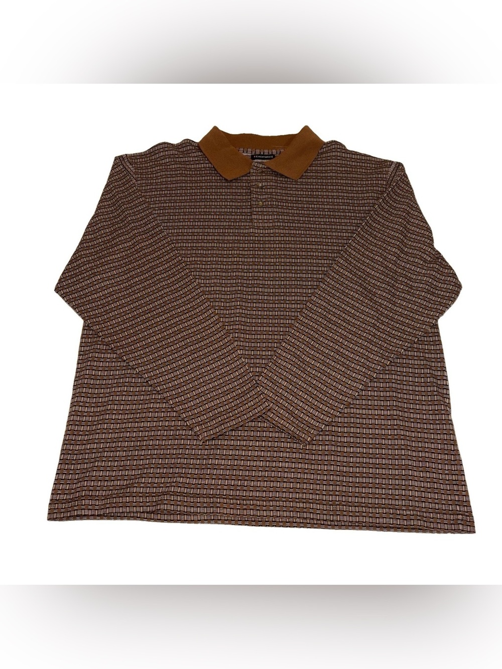 Knightsbridge Mens Large Knit Polo Shirt Long Sleeve Brown Geo Jacquard Cotton